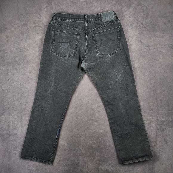 Rocawear Jeans Mens 37x32 Black Blue Two Tone Patched Denim Straight Fit Y2K VTG - Picture 4 of 14